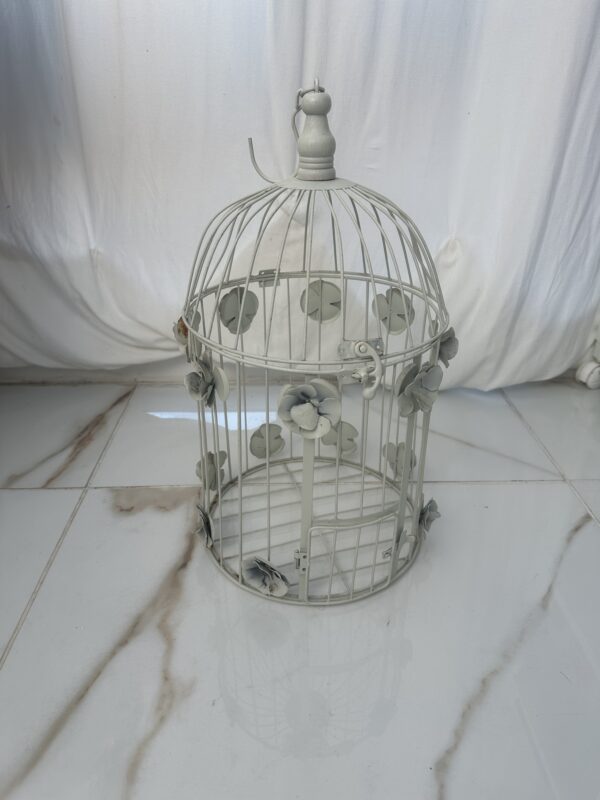 White Metal Bird Cage OR CANDLE HOLDER