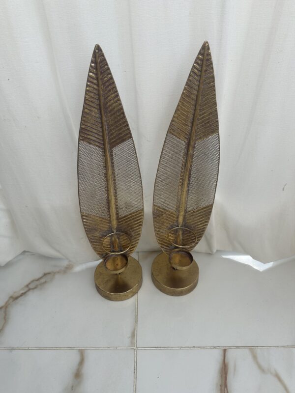 Pair Bronze Leave Candle Holders - Image 3