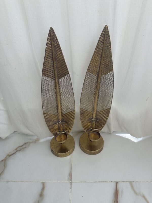 Pair Bronze Leave Candle Holders