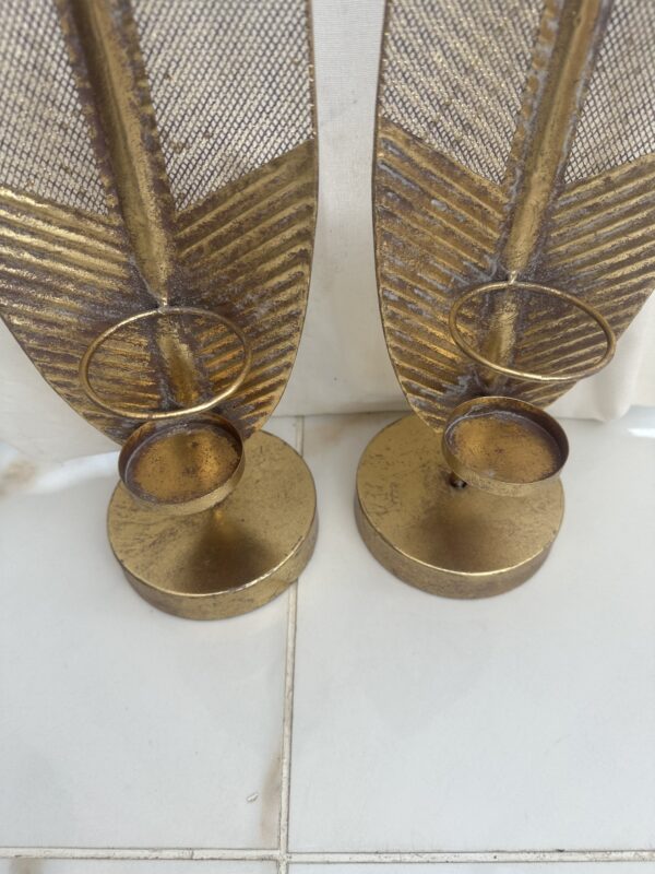 Pair Bronze Leave Candle Holders - Image 2