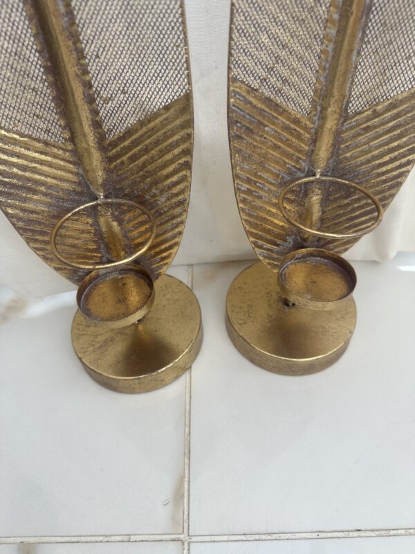 Pair Bronze Leave Candle Holders - Image 6