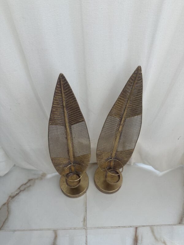 Pair Bronze Leave Candle Holders - Image 5