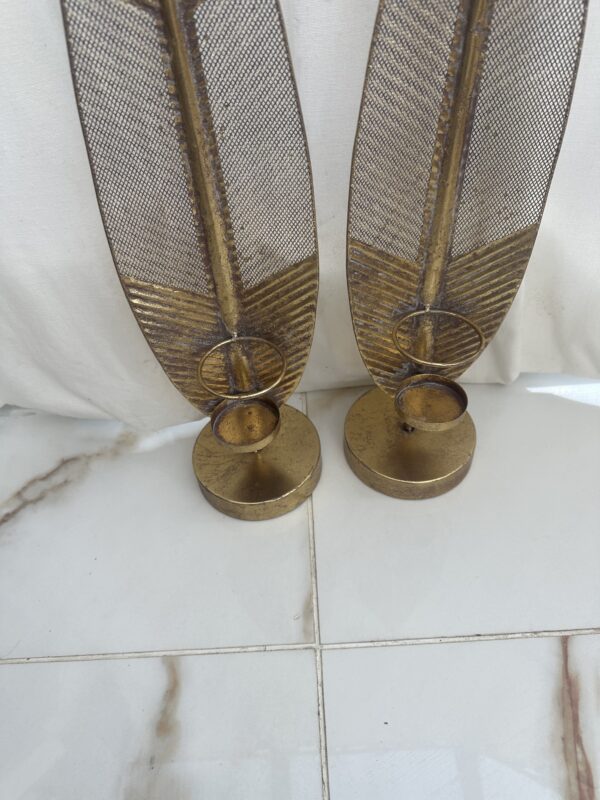 Pair Bronze Leave Candle Holders - Image 9