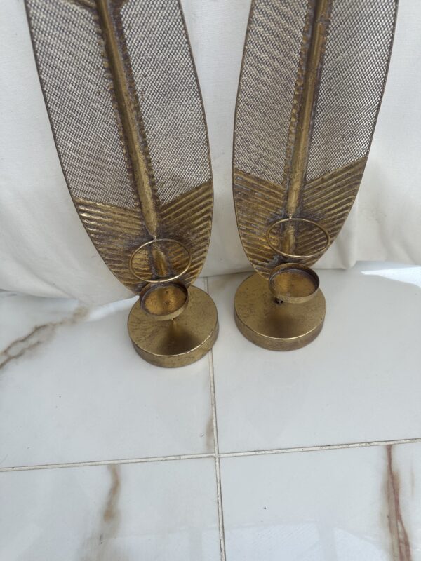 Pair Bronze Leave Candle Holders - Image 8