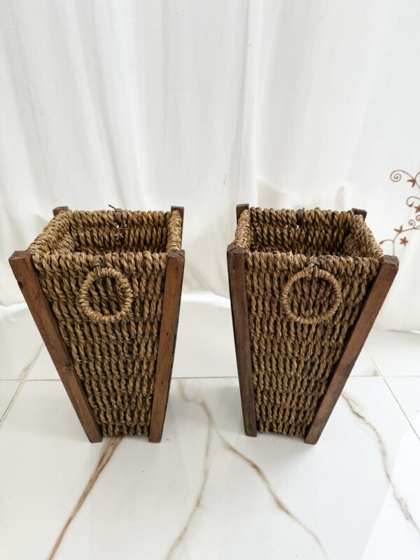 Pair Vase Basket & Wood Pot Vases Home Decor Unique