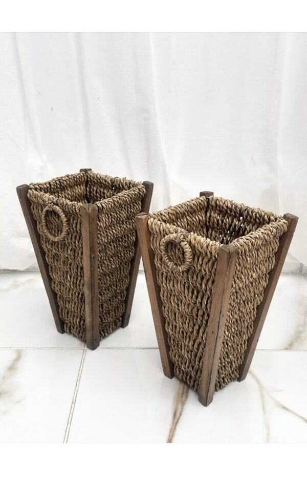 Pair Vase Basket & Wood Pot Vases Home Decor Unique - Image 4