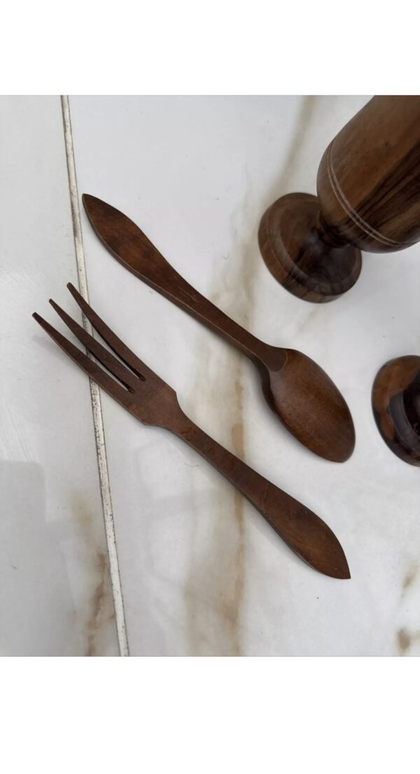 Vintage Unique Ornament Sculpture Wooden Vase/ Pot With Spoon&Fork Set Home Deco - Image 4