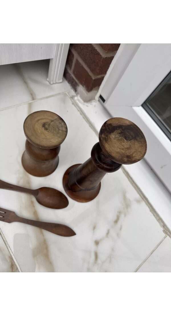 Vintage Unique Ornament Sculpture Wooden Vase/ Pot With Spoon&Fork Set Home Deco - Image 9