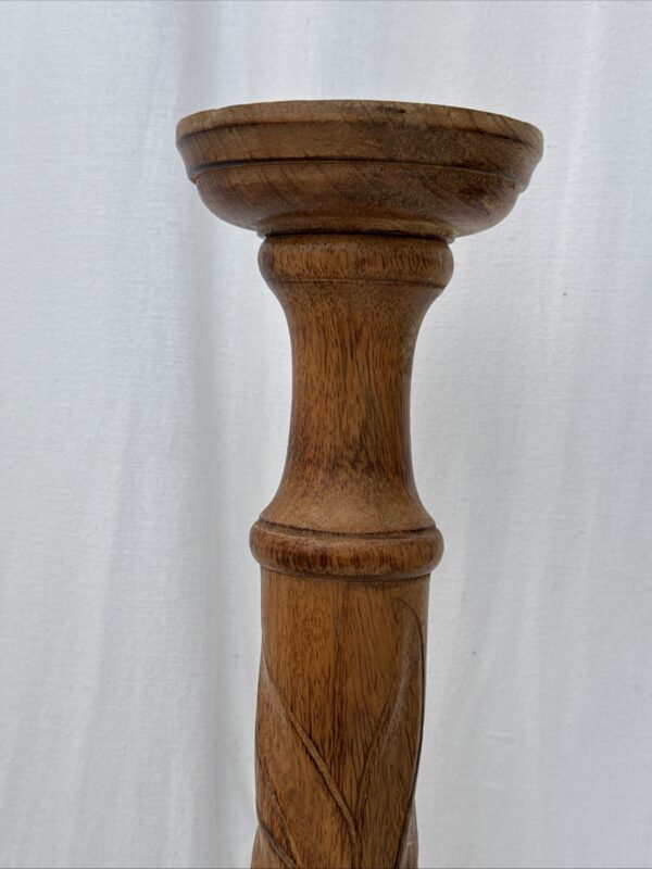 Pair Of Big & Small Table/Floor Standing Wooden Pillar Candle Holder Stand - Image 10