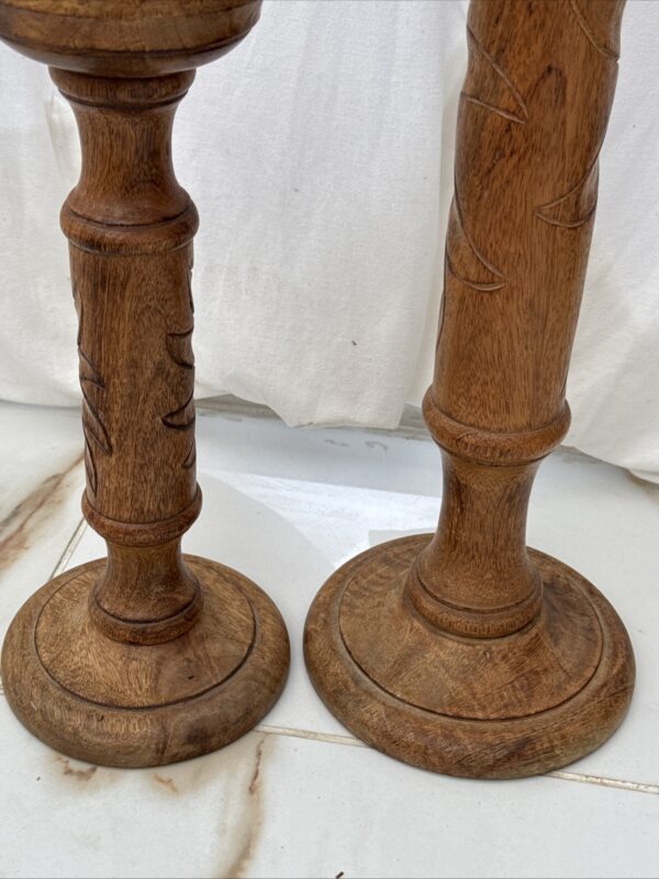 Pair Of Big & Small Table/Floor Standing Wooden Pillar Candle Holder Stand - Image 11